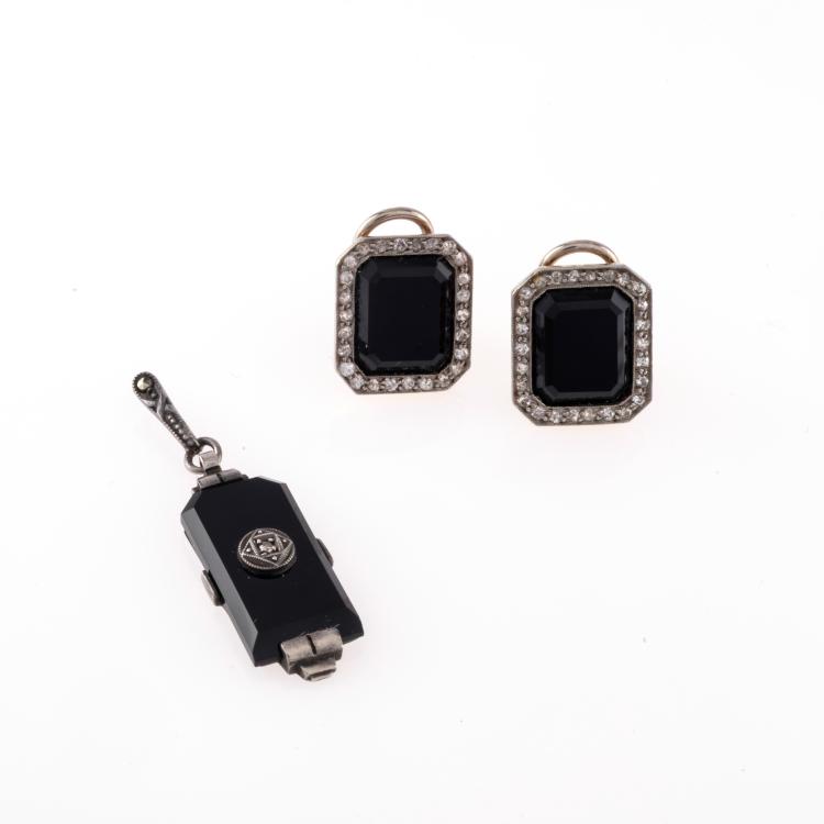 Bild 3 zu Objekt, Art Deco ring with matching ear clips and pendant, 178C 1025