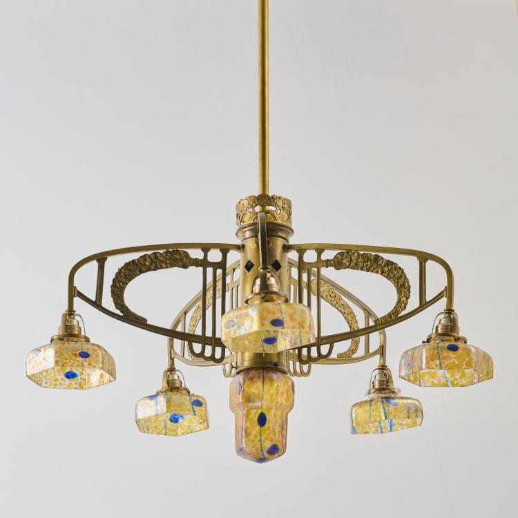 Hauptbild zu Objekt, Deckenleuchte 'Streifen und Flecken', um 1905, Kralik, Wilhelm, Sohn, Eleonorenhain / Lenora (zug./attr.), 178A 187