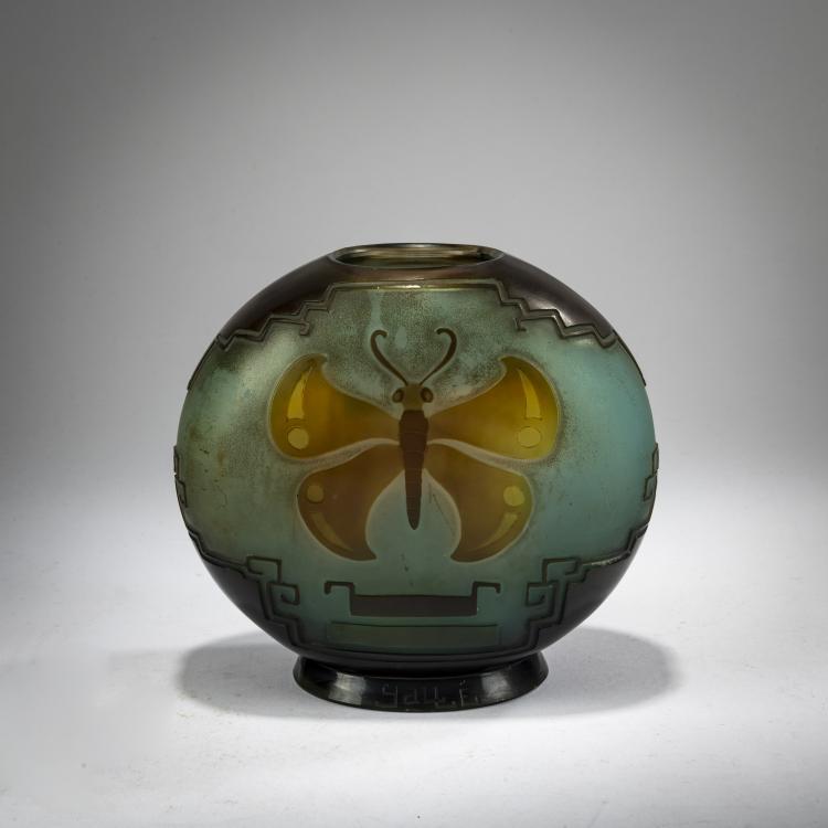 Hauptbild zu Objekt, Art Deco-Vase 'Papillon', c. 1928, Emile Gall&eacute;, Gall&eacute;, Nancy, 178A 125