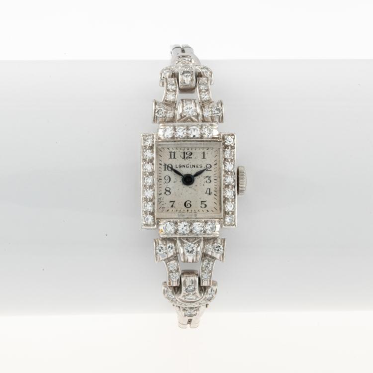 Hauptbild zu Objekt, Art D&eacute;co Damenuhr mit Diamantbesatz, Longines, 178C 1026