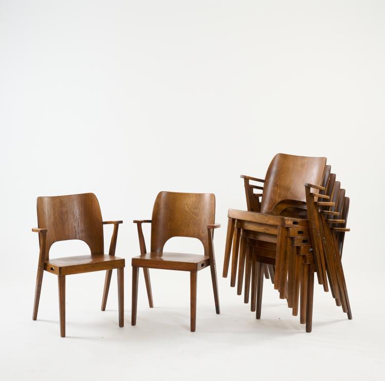 Hauptbild zu Objekt, Eight stacking chairs 'Austro Sessel', c. 1949, Otto Niedermoser, Wiesner-Hager GmbH Altheim, &Ouml;sterreich, 178B 655