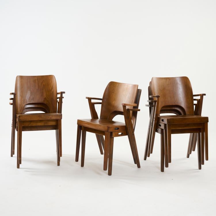Bild 1 zu Objekt, Eight stacking chairs 'Austro Sessel', c. 1949, Otto Niedermoser, Wiesner-Hager GmbH Altheim, &Ouml;sterreich, 178B 655