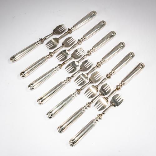 13 oyster forks 'Augsburg thread', c. 1900
