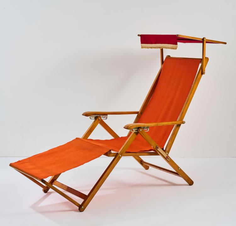 Hauptbild zu Objekt, Liegestuhl mit Sonnenschutz, 1950er Jahre, Fratelli Reguitti, Agnosine, 178B 673