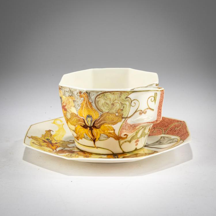 Hauptbild zu Objekt, Coffee cup and saucer with parakeet, 1914, Roelof Sterken, Rozenburg, Den Haag, 178A 355