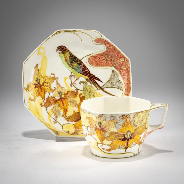 Bild 1 zu Objekt, Coffee cup and saucer with parakeet, 1914, Roelof Sterken, Rozenburg, Den Haag, 178A 355