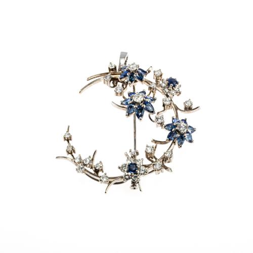 Floral brooch/pendant with sapphires and diamonds