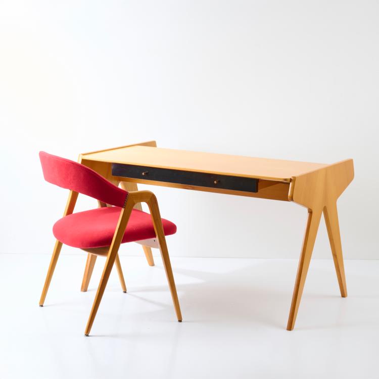 Bild 4 zu Objekt, Armlehnstuhl und Schreibtisch mit B&uuml;cherkrippe, 1950er Jahre, Helmut Magg, WK, M&ouml;bel, Stuttgart, 178B 709