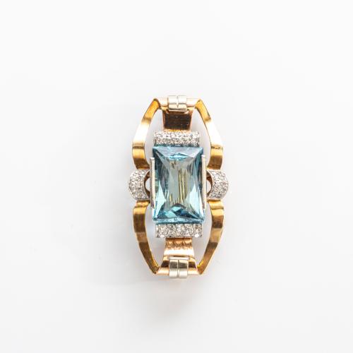 Brooch with aquamarine and diamonds, circa 1940
