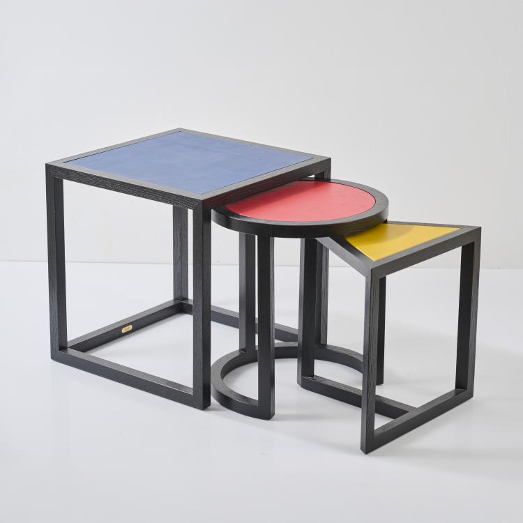 Hauptbild zu Objekt, Drei Beistelltische 'DS 9400 - Kreis-Dreieck-Quadrat', um 1989, Stefan Zwicky, DeSede, Klingnau, 178B 877