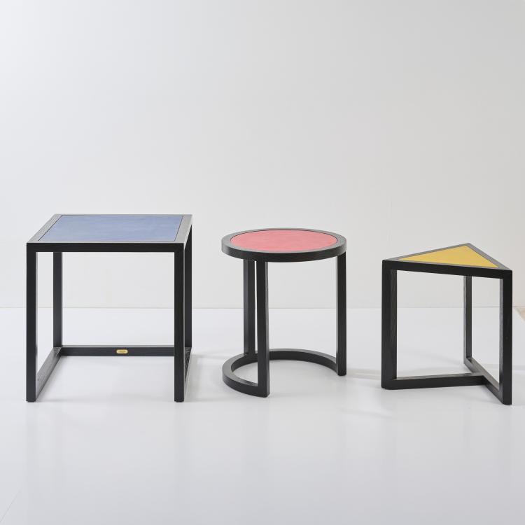 Bild 1 zu Objekt, Drei Beistelltische 'DS 9400 - Kreis-Dreieck-Quadrat', um 1989, Stefan Zwicky, DeSede, Klingnau, 178B 877
