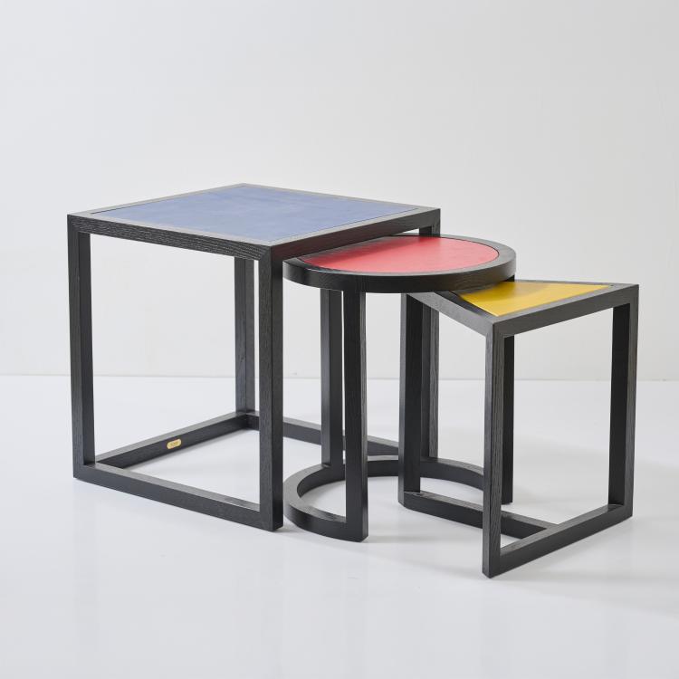 Bild 2 zu Objekt, Drei Beistelltische 'DS 9400 - Kreis-Dreieck-Quadrat', um 1989, Stefan Zwicky, DeSede, Klingnau, 178B 877