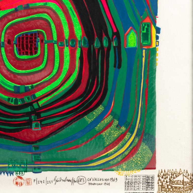 Bild 1 zu Objekt, 'LA BARCA - REGENTAG. SLOW TRAVEL UNDER THE SUN', 1969, Friedensreich Hundertwasser, Felix Landau , Los Angeles (Publ.), 179C 652