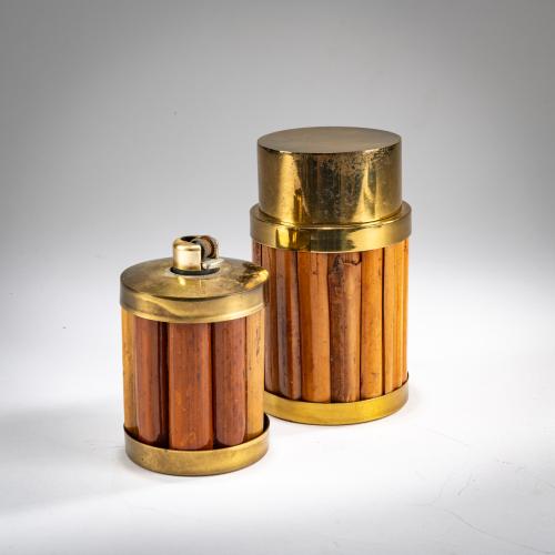 Cigarette tin and table lighter, 1970s