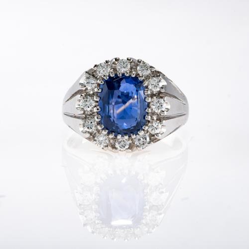 Entourage ring with sapphire and diamonds