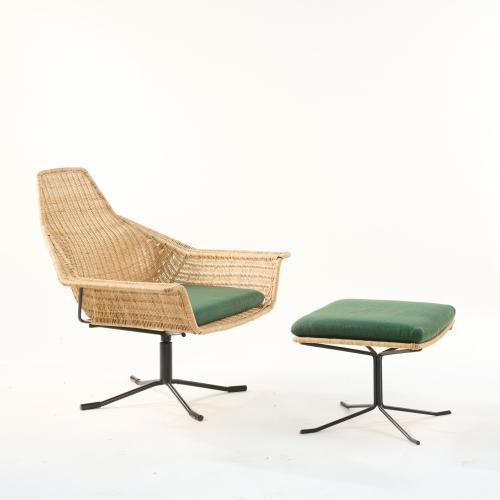 Armchair with ottoman, around 1957