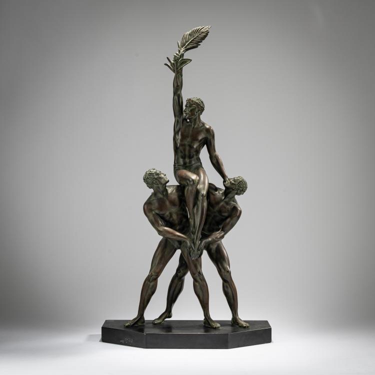 Hauptbild zu Objekt, Metallfigur 'Trois Athl&egrave;tes - Victoire', um 1930, Pierre Le Faguays, Le Verrier, Max, Paris, 178A 237