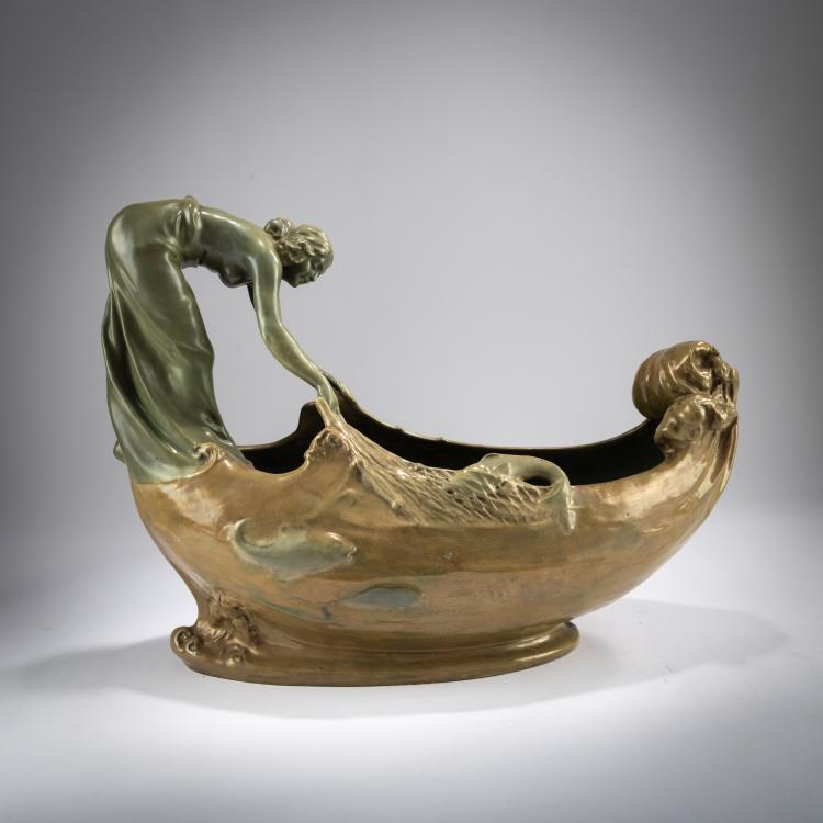 Hauptbild zu Objekt, Rosenschale mit Fischerin, 1903, Vilmos Zsolnay, Zsolnay, Pecs, 178A 392