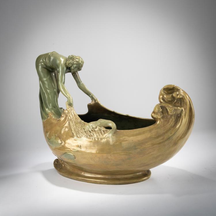 Bild 1 zu Objekt, Rosenschale mit Fischerin, 1903, Vilmos Zsolnay, Zsolnay, Pecs, 178A 392