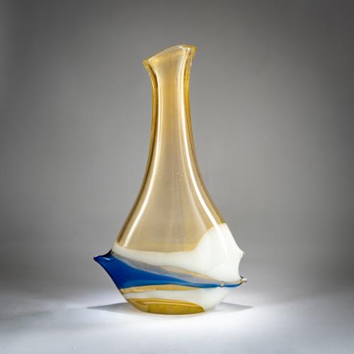 Vase 'Cristallo oro, fasce bianco e blu irregolare', 1956