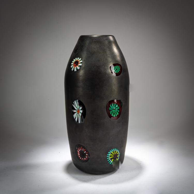 Bild 1 zu Objekt, Vase 'Fondo nerox con murrine', um 1959, Ermanno Toso, Toso, Fratelli, Murano, 179B 619