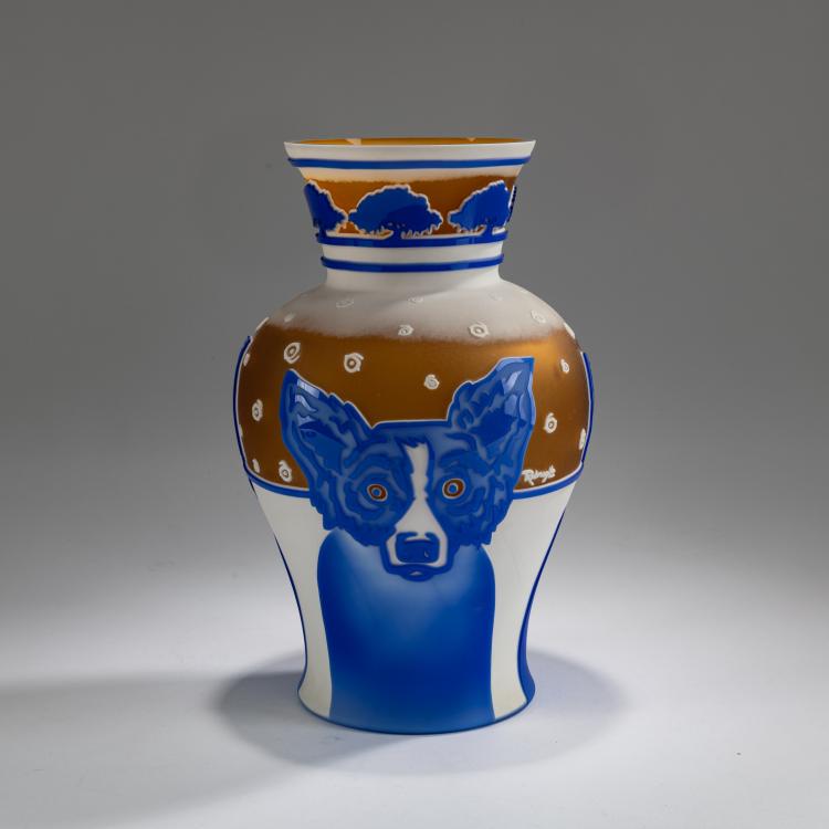 Hauptbild zu Objekt, Vase 'Blue Dog', 1994, George Rodrigue, Pilgrim Glass Company, Huntington WV, 179C 705
