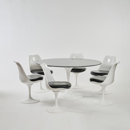 Six 'Tulip' chairs, stool and table, 1956