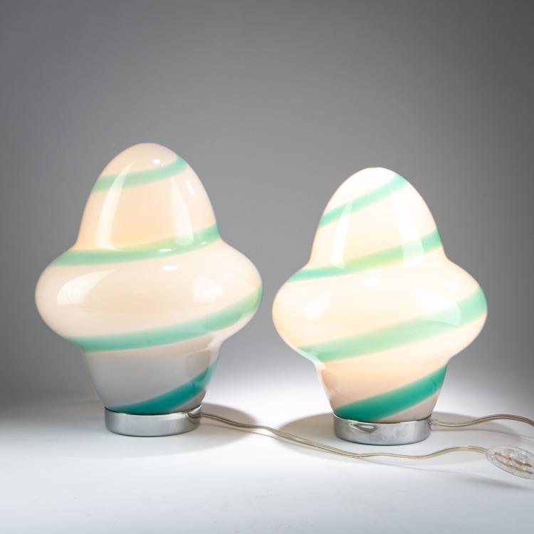 Hauptbild zu Objekt, Two table lights 'Aero - Spira', 1994 (design), Associati Sottsass, Venini, Murano, 179A 439