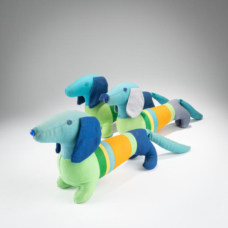 Hauptbild zu Objekt, Drei Olympiamaskottchen 'Waldi', um 1971, Otl Aicher,Hermann Ay, Anker Pl&uuml;schspielwarenfabrik GmbH, M&uuml;nchen; Schuco, F&uuml;rth, 179A 143