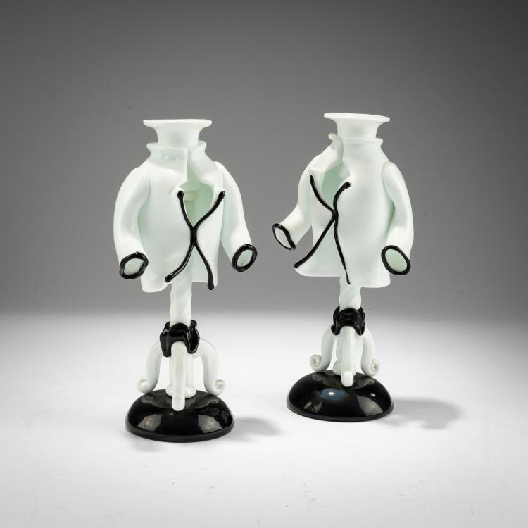 Hauptbild zu Objekt, Paar Kerzenleuchter aus der Serie 'Commedia dell'Arte', 1947/48, Fulvio Bianconi, Venini, Murano, 183B 717