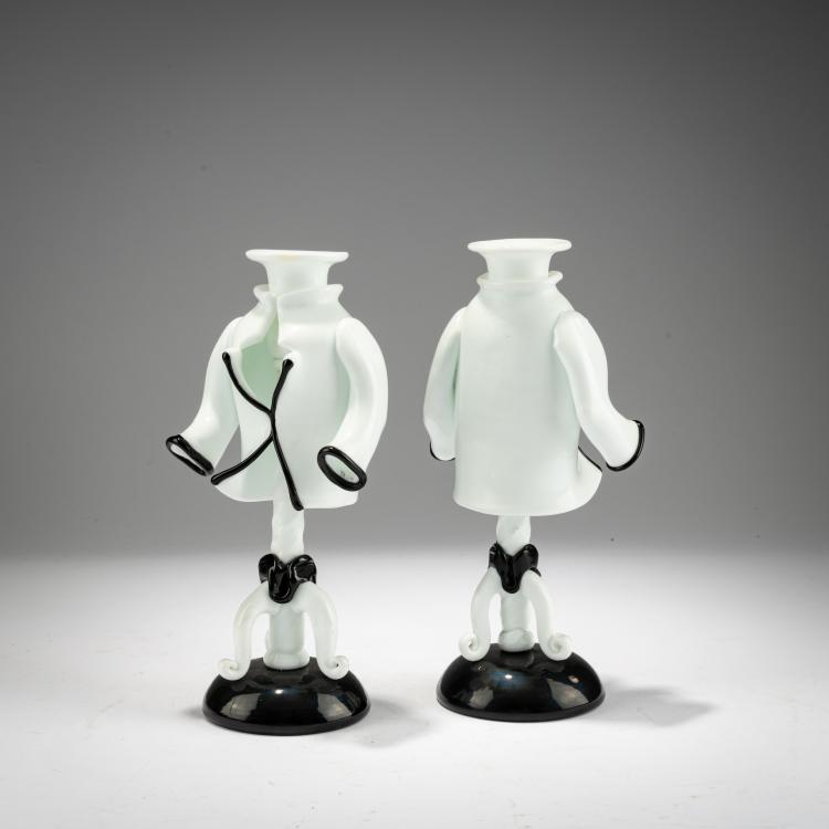 Bild 1 zu Objekt, Paar Kerzenleuchter aus der Serie 'Commedia dell'Arte', 1947/48, Fulvio Bianconi, Venini, Murano, 183B 717