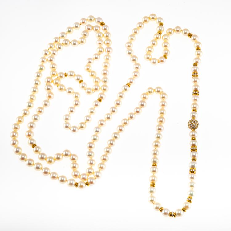 Hauptbild zu Objekt, Zweiteilige Sautoire Perlenkette mit Diamantschlie&szlig;e, 180C 734