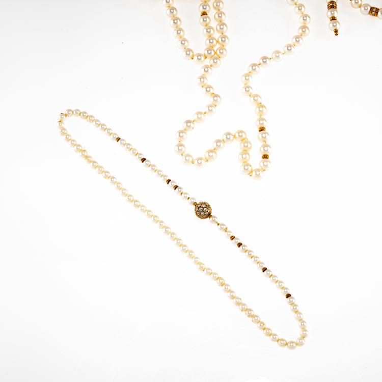 Bild 1 zu Objekt, Zweiteilige Sautoire Perlenkette mit Diamantschlie&szlig;e, 180C 734