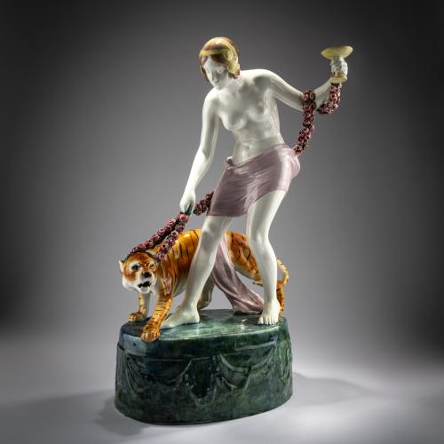 'Nude young lady walking her tiger', c. 1922