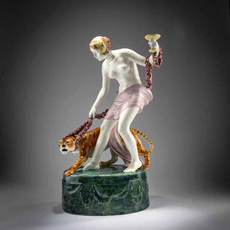 Bild 1 zu Objekt, 'Nude young lady walking her tiger', c. 1922, Albert Dominique Ros&eacute;, Goldscheider, Wien / Vienna, 180A 313