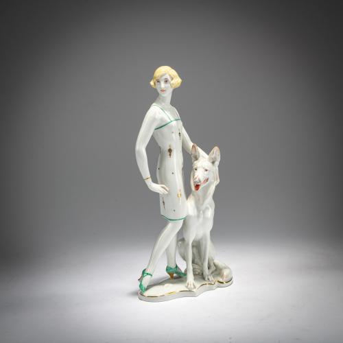 Young woman with German Shepherd, c. 1926