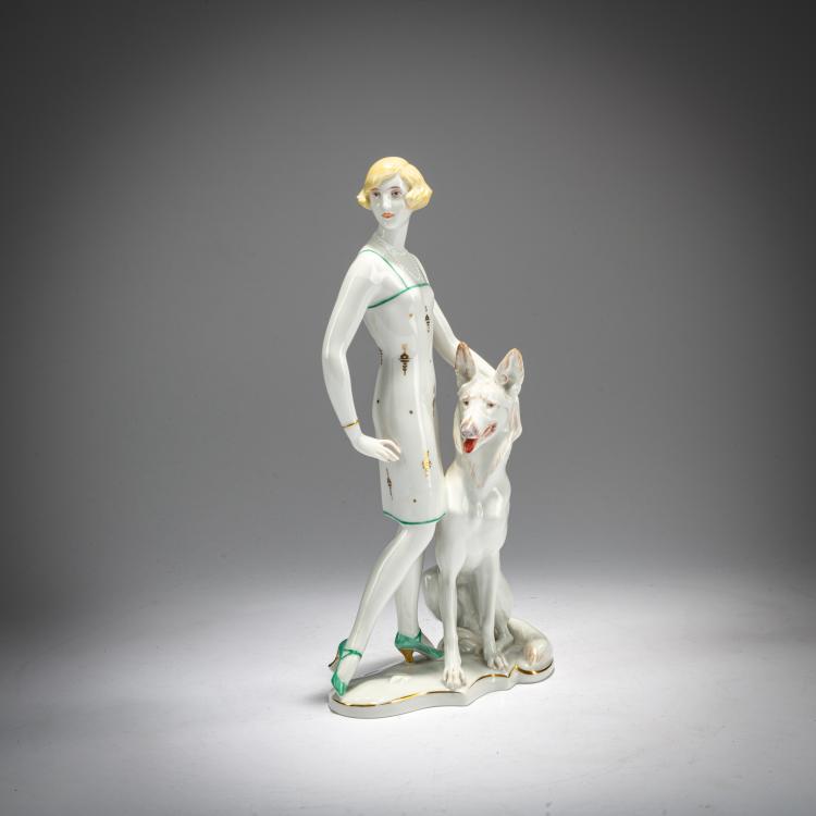 Hauptbild zu Objekt, Young woman with German Shepherd, c. 1926, Theodor K&auml;rner, Rosenthal, Selb, 180A 290