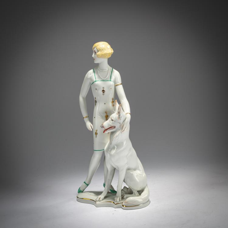 Bild 2 zu Objekt, Young woman with German Shepherd, c. 1926, Theodor K&auml;rner, Rosenthal, Selb, 180A 290