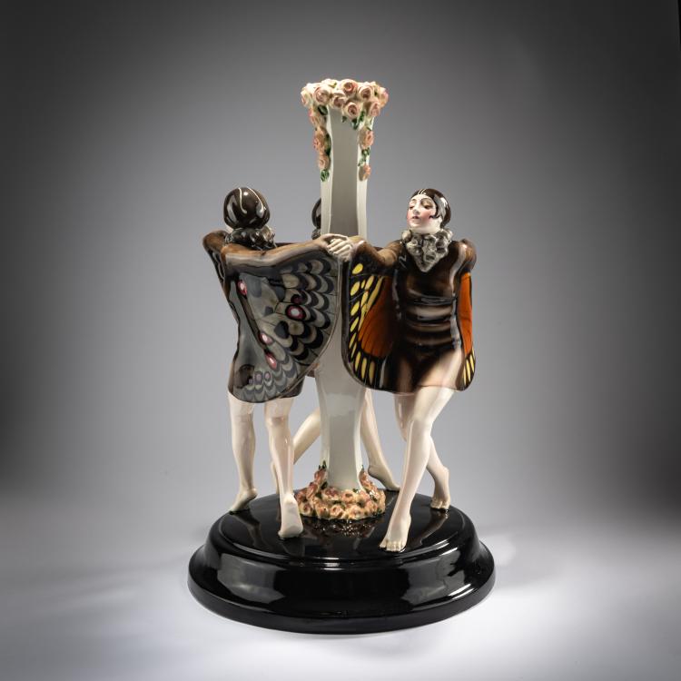 Bild 1 zu Objekt, 'Gefangener Vogel' Gruppe als Lampenfu&szlig;, um 1922, Josef Lorenzl, Goldscheider, Wien / Vienna, 180A 316