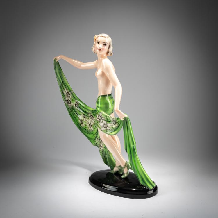 Bild 2 zu Objekt, 'Stehender M&auml;dchenhalbakt mit um die H&uuml;ften geschlungenem langen Tuch', um 1939, Josef Lorenzl, Goldscheider, Wien / Vienna, 180A 337