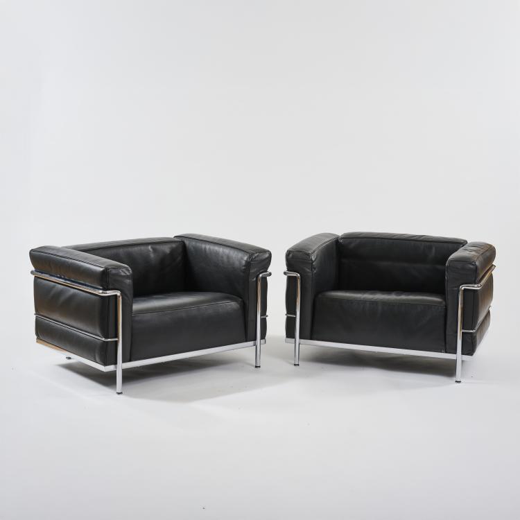 Hauptbild zu Objekt, Two armchairs 'LC 3', 1928 (design), Pierre Jeanneret,Charlotte Perriand,Le Corbusier Charles-&Eacute;douard Jeanneret-Gris, Cassina, Mailand, 181A 171