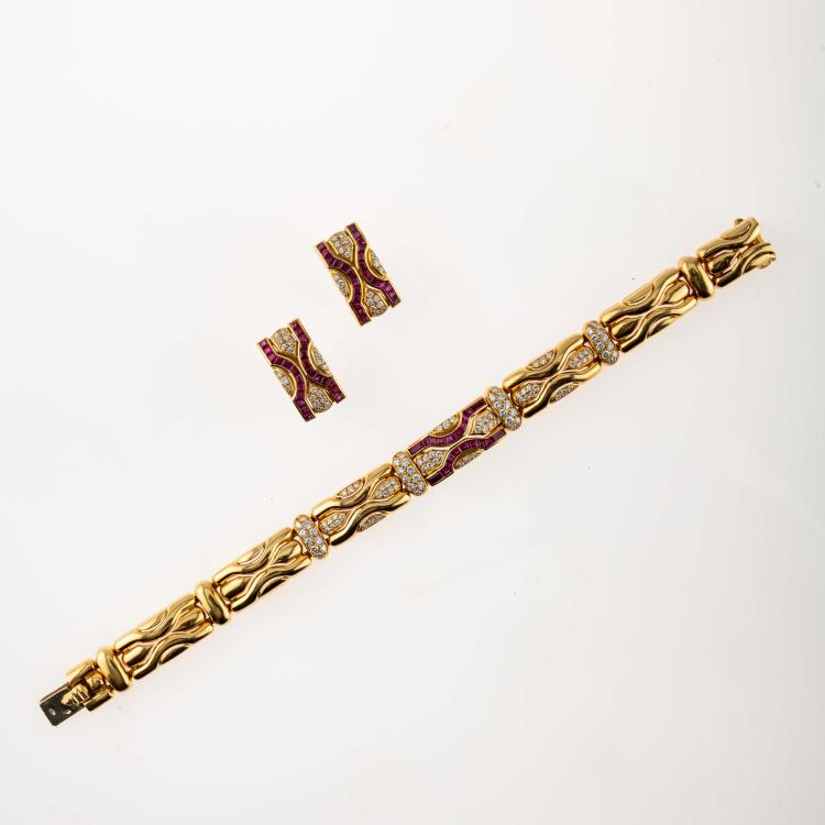 Hauptbild zu Objekt, Armband und Ohrstecker mit Rubinen und Diamanten, 1950er Jahre, Boucheron, Paris, 180C 743
