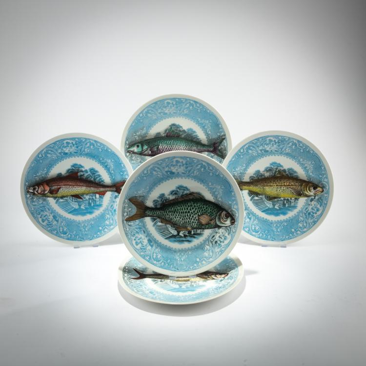 Hauptbild zu Objekt, Eleven plates from the 'Marinara, Piscibus' series, 1950s (design), Piero Fornasetti, Fornasetti, Mailand/Milan, 181A 340
