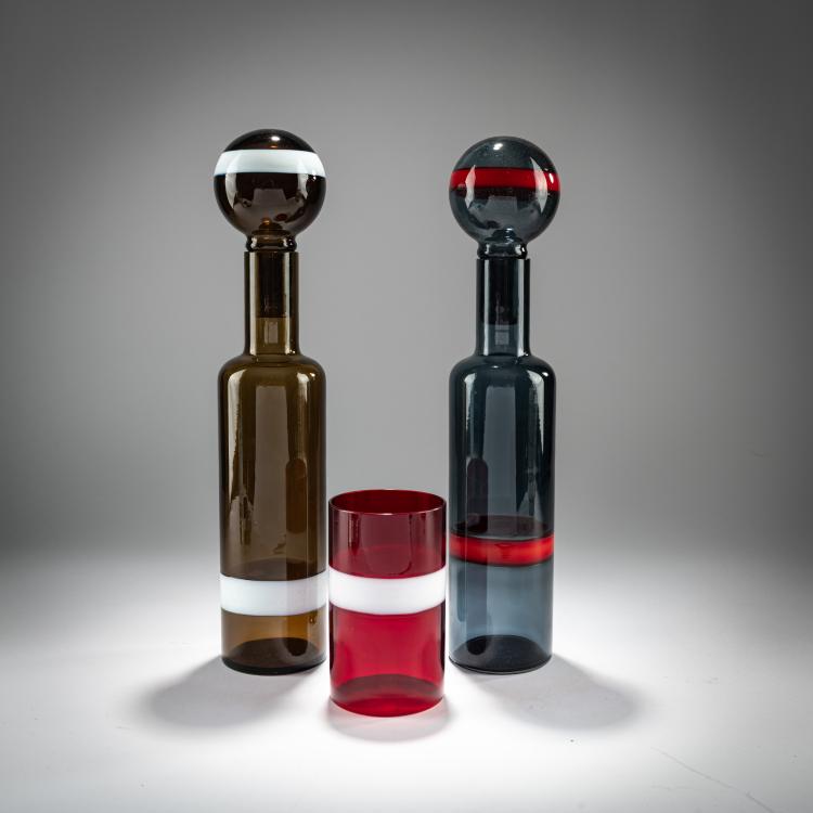 Bild 1 zu Objekt, Two bottles and one cup 'A fasce', c. 1960, Fulvio Bianconi, Vistosi, Vetreria, Murano, 181B 706
