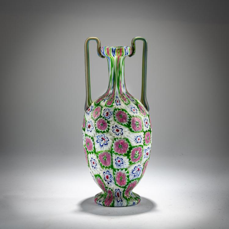 Hauptbild zu Objekt, Small 'Millefiori' vase with handles, c. 1903, Toso, Fratelli, Murano, 181B 537
