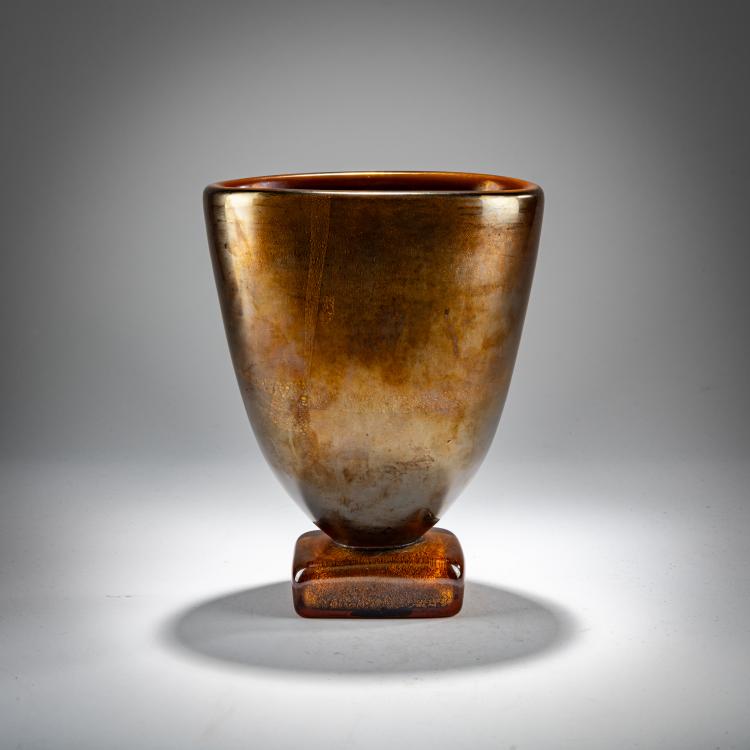 Hauptbild zu Objekt, Footed vase 'Ambre e Oro', 1940, Alfredo Barbini, V.A.M.S.A., Murano, 181B 584