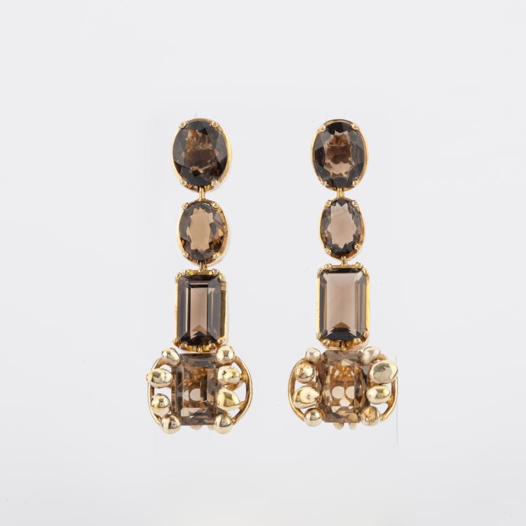 Hauptbild zu Objekt, Vintage Ohrgeh&auml;nge mit Rauchquarz, 1980er Jahre, 180C 773