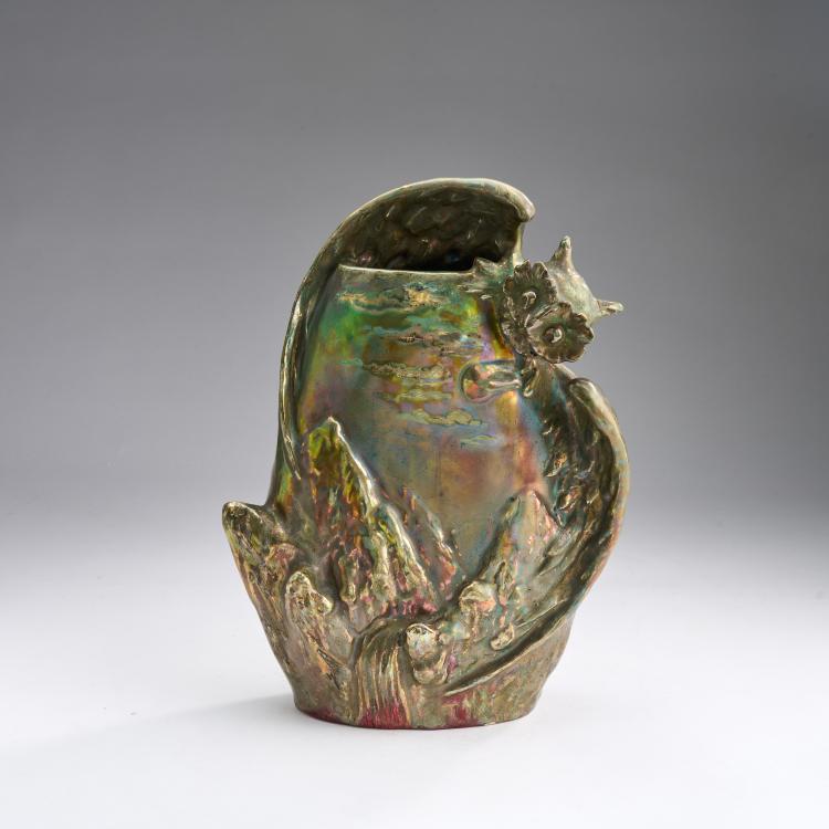 Hauptbild zu Objekt, Unikat Eulenvase, um 1890, Lucien L&eacute;vy-Dhurmer, Massier, Delphin, Vallauris, 180A 350