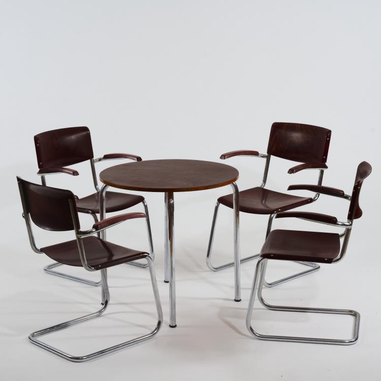 Hauptbild zu Objekt, Table 'MR 515 H' and four armchairs, 1930s, Ludwig Mies van der Rohe,Mart Stam, Thonet, Frankenberg, Bremshey & Co., Solingen, 181A 184
