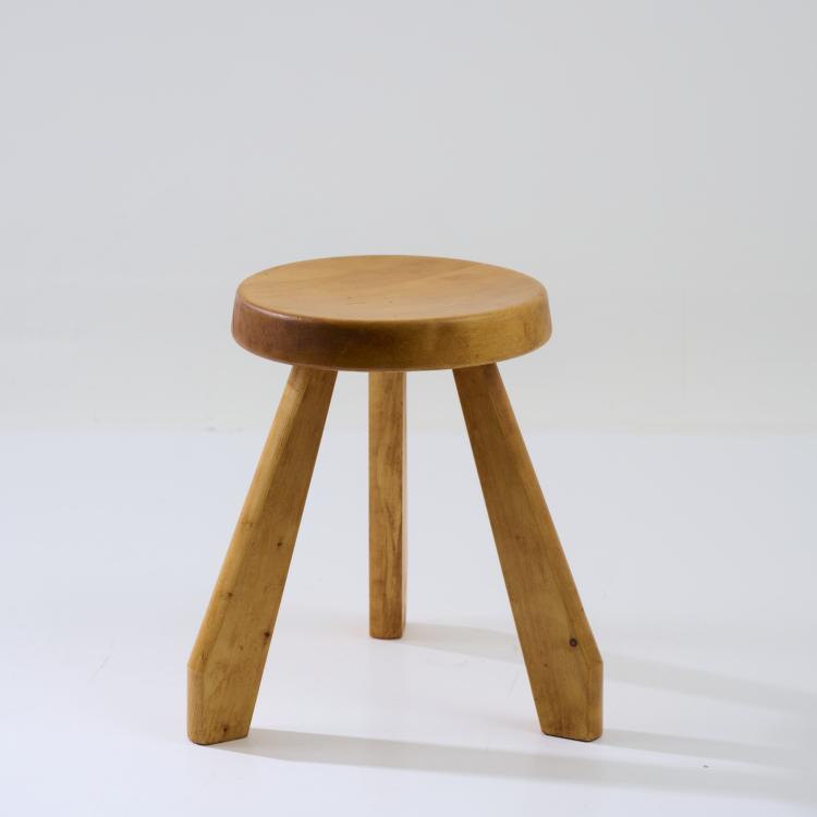 Hauptbild zu Objekt, 'Meribel' stool, 1962, Charlotte Perriand, Blanchon, Georges; Sentou, Paris; Steph Simon, 180B 542